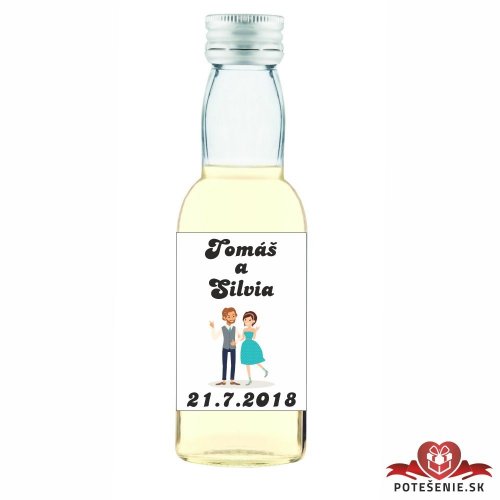 Svatební mini lahvička s alkoholem, motív S070 - Svatební lahvičky malé